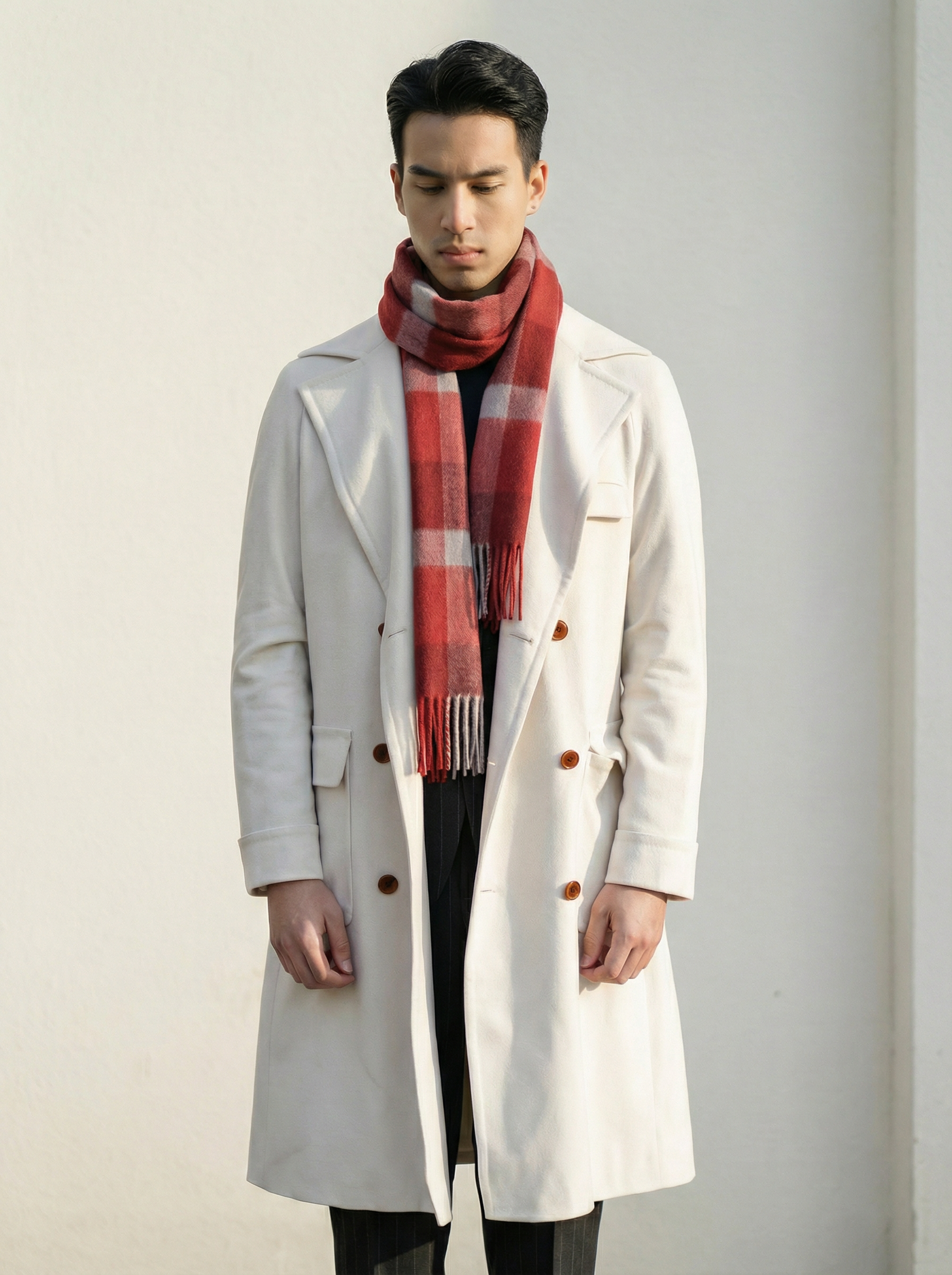 「格型20款」阿拉善白绒纯山羊绒水波纹围巾