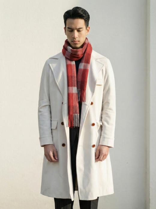 「格型20款」阿拉善白绒纯山羊绒水波纹围巾 商品图0