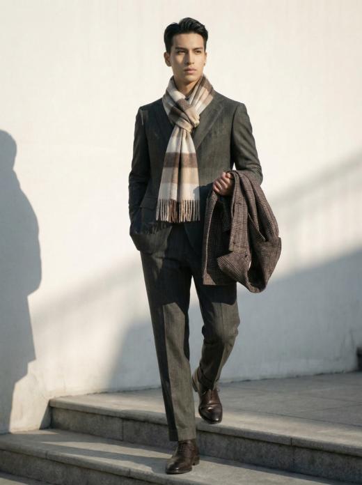 「格型20款」阿拉善白绒纯山羊绒水波纹围巾 商品图4