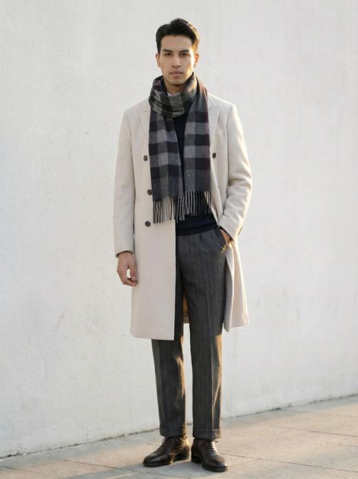 「格型20款」阿拉善白绒纯山羊绒水波纹围巾 商品图3