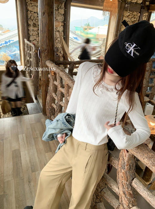 <曾小咸推荐>现货秒杀 ！微信超特价！领边拼接蕾丝长袖打底衫 日常129.99 立减70 秒杀59.99！！ 商品图7