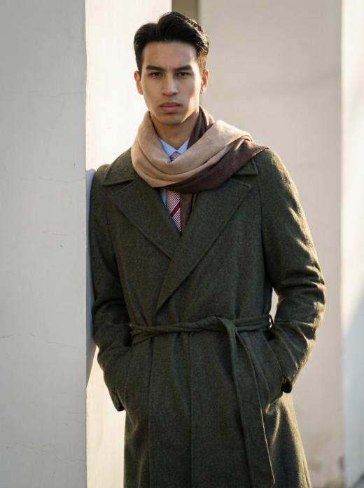 「渐变色9款」阿拉善白绒纯山羊绒水波纹围巾 商品图2