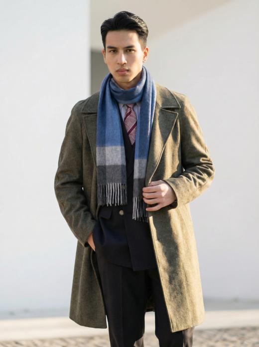 「格型20款」阿拉善白绒纯山羊绒水波纹围巾 商品图2