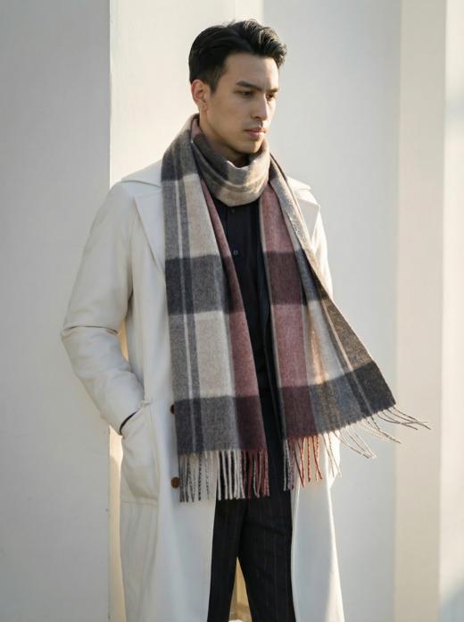 「格型20款」阿拉善白绒纯山羊绒水波纹围巾 商品图1