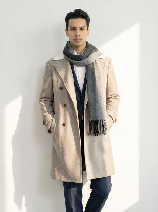 「渐变色9款」阿拉善白绒纯山羊绒水波纹围巾 商品图0