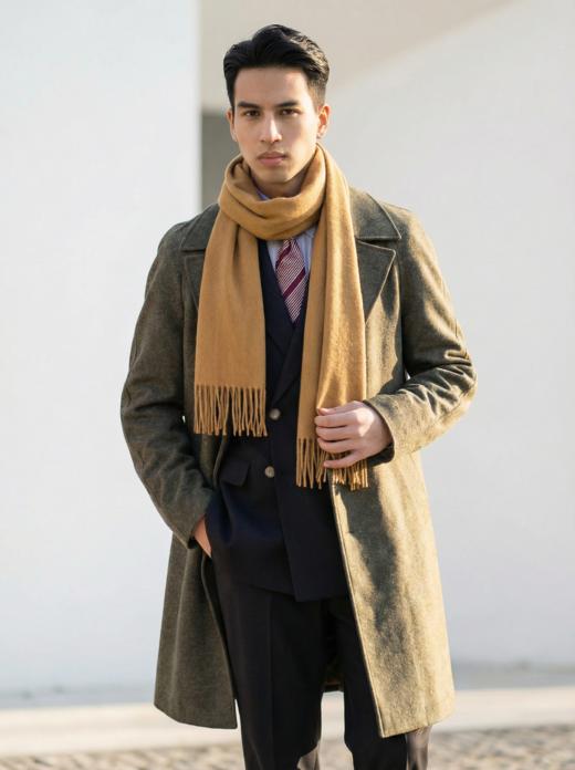 「素色16款」阿拉善白绒纯山羊绒水波纹围巾 商品图6