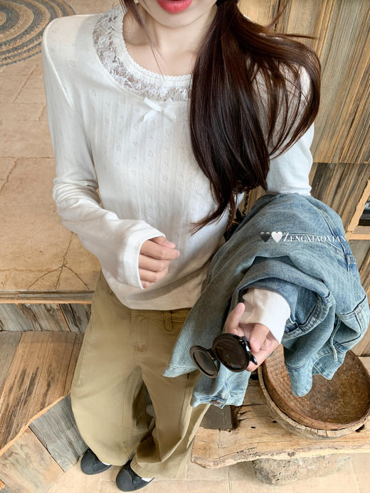 <曾小咸推荐>现货秒杀 ！微信超特价！领边拼接蕾丝长袖打底衫 日常129.99 立减70 秒杀59.99！！ 商品图6