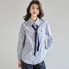 26春季miu系蓝色条纹设计感可拆卸领带亢皱长绒棉条纹上衣25761 商品缩略图4