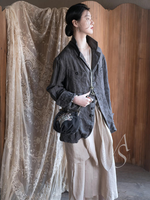 John Alexander Skelton 26SS 铅灰色亚麻提花夹克 商品图0