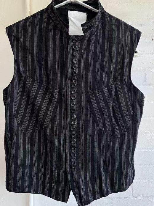 John Alexander Skelton 26SS 黑色细条纹亚麻中世纪马甲 商品图0