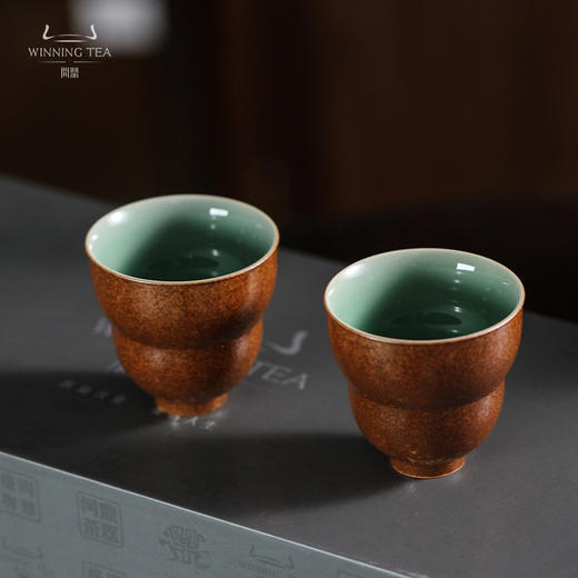 问鼎牛角款梅子青盖碗草木灰对杯 商品图3