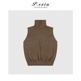 04-1潘依绣丁丁宠粉韩系简约纯色纽扣高领无袖针织马甲Q66240