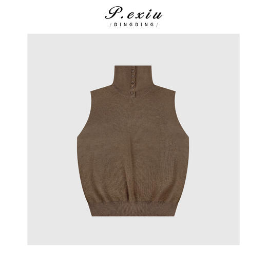 04-1潘依绣丁丁宠粉韩系简约纯色纽扣高领无袖针织马甲Q66240 商品图0