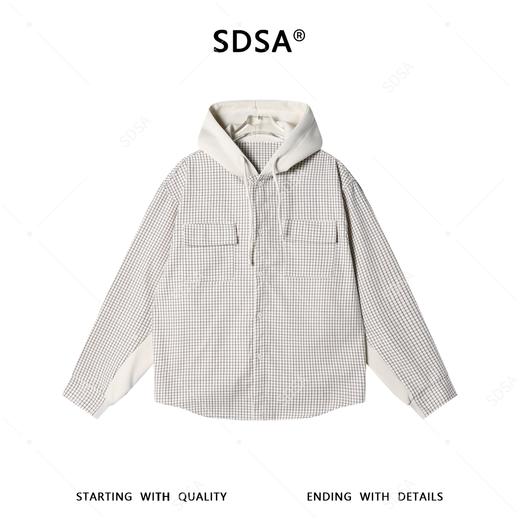 31037SDSA男士秋冬新款痞帅男装潮牌撞色格子拼接设计连帽衬衫百搭时尚 商品图1