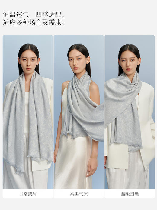 万事利双面印花丝羊毛围巾-岁岁生花 商品图3