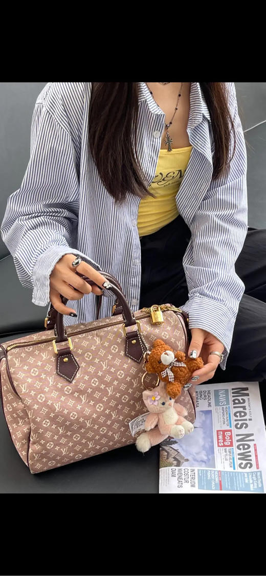 Lv sp30 丹宁老花 帆布 粉杏色 枕头包 商品图3