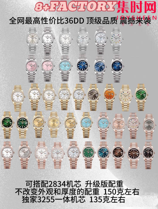 8+配重版 重量150克左右 劳力士星期日历型36系列 赤铁石 绿松石 孔雀石 表径36mm 男士腕表 商品图5