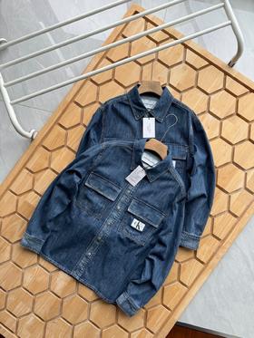 春夏男士简约布标复古纯棉宽松牛仔衬衫外套