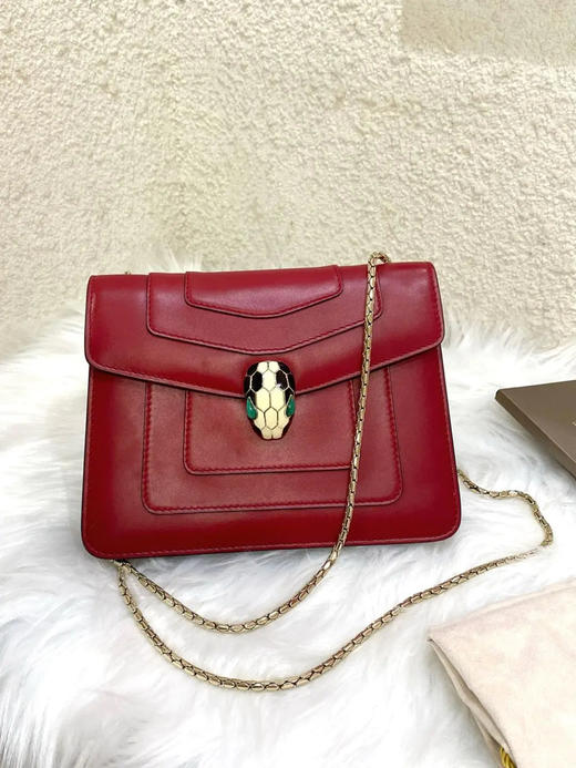 宝格丽 小号 酒红色 牛皮 蛇头包 商品图1