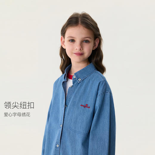 马克珍妮复古休闲女童纯棉牛仔衬衫2026年春装新款560201 商品图2