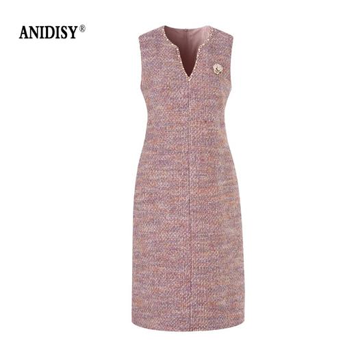 2026春装法式优雅小香风V领无袖收腰加厚连衣裙 商品图3