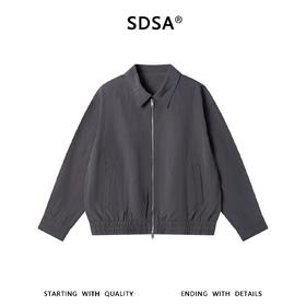 SDSA男士春夏新款痞帅男装老钱风商务纯色拉链翻领夹克外套百搭
