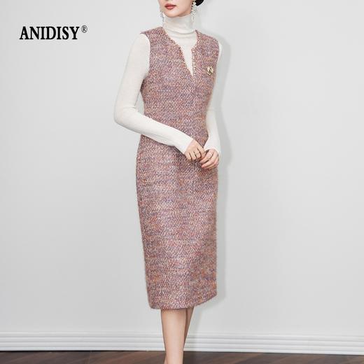 2026春装法式优雅小香风V领无袖收腰加厚连衣裙 商品图1