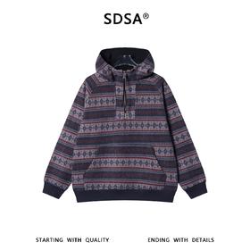 SDSA男士秋冬新款痞帅男装潮牌撞色条纹半拉链立领连帽卫衣百搭