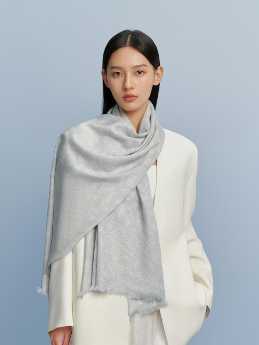 万事利双面印花丝羊毛围巾-岁岁生花 商品图0