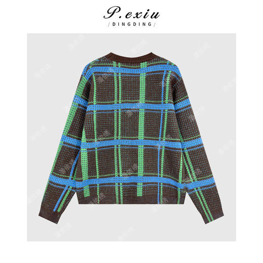 PanYiXiu/潘依绣韩系时髦撞色方格纹圆领长袖针织毛衣 Ss070 商品图1