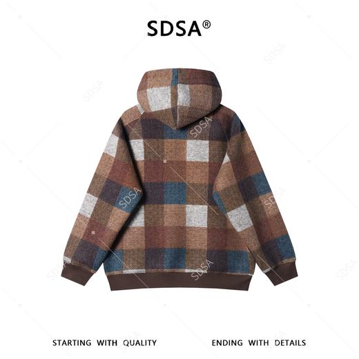 SDSA秋冬新款痞帅男装时尚撞色格子设计半拉链立领连帽卫衣高级感 商品图4