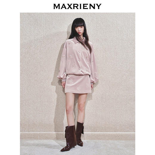 MAXRIENY【商场同款-25春新品】MAXRIENY宫廷压花半裙精致a摆短裙(货号:MC85SK801) 商品图1