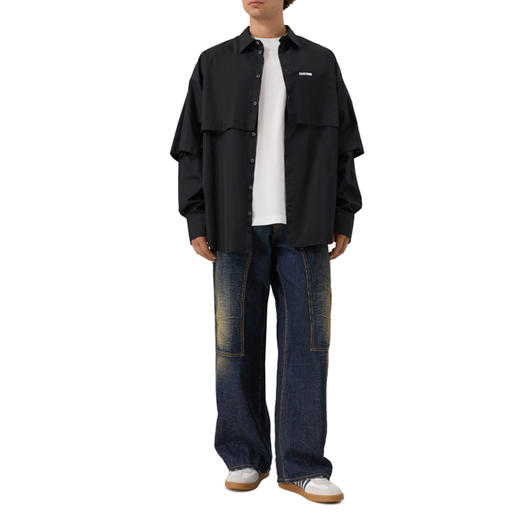 DSQUARED2 男士字母徽标印花棉质长袖衬衫 黑色 S74DM0947 S36275 900 商品图4