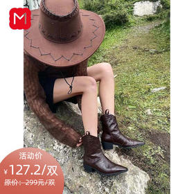 （黑色37无货勿拍）M-DAY新款GZ欧美手抓纹复古V口西部短靴（LH)154744352-