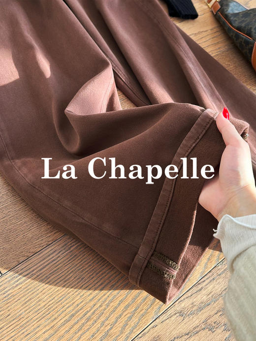 专柜实拍【磨毛阔腿裤】拉夏贝尔/La Chapelle全棉立体有型显瘦高腰卷边直筒阔腿百搭牛仔裤 商品图12