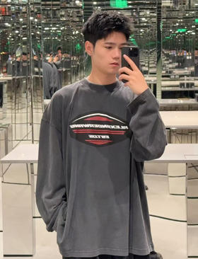 【edj1】明星款！26新款情侣印花时尚长袖T恤！！