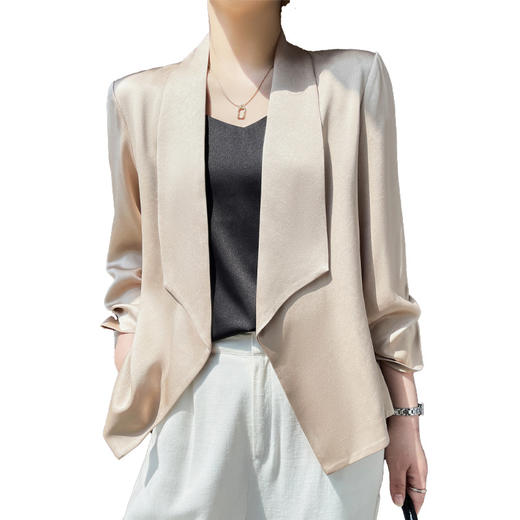 【醋酸缎面白色小西装】春夏薄款外套 小格子休闲设计感小众七分袖西服  商品图4