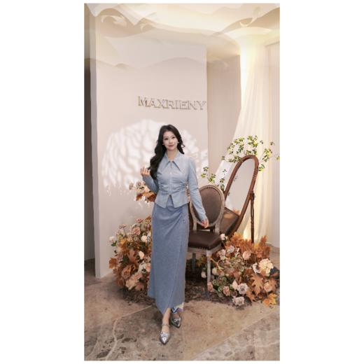 MAXRIENY秋冬款气质高腰中长款拉链侧开叉半身裙(货号:MF86SK511) 商品图0