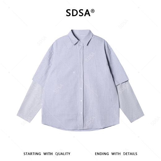 86007SDSA男装2026新款高贵轻奢韩版简约拼接格子长袖衬衫百搭休闲衬衣 商品图1