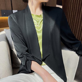 【醋酸缎面白色小西装】春夏薄款外套 小格子休闲设计感小众七分袖西服 