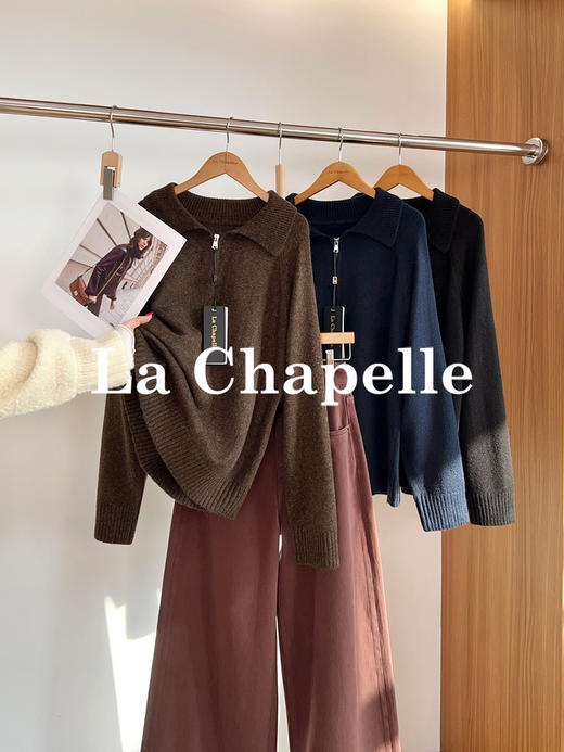 专柜实拍【绵羊毛/柔软亲肤】拉夏贝尔/La Chapelle法式高级感翻领半拉链针织衫松弛慵懒感套头毛衣 商品图4