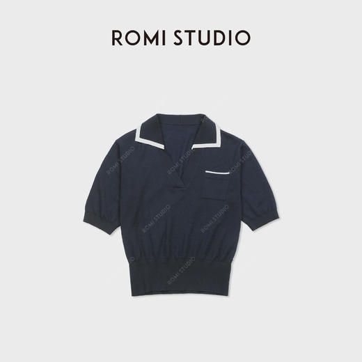 ROMI STUDIO“高智感”棉质撞色翻领修身短袖Polo上衣RWDSST1791 商品图0