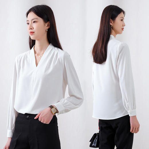 雪纺衬衫女新款高级感大码女装白色长袖上衣垂感通勤黑色女士衬衣 商品图3