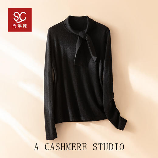 温柔系语~100%精纺羊绒衫女知性蝴蝶结系带设计长袖上衣CYR260534 商品图4