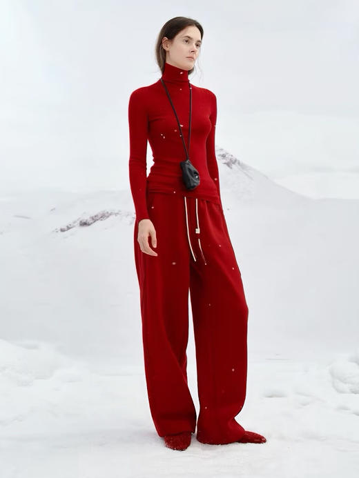 红红火火一整年弧型拼接弯刀镰刀卫裤 商品图3