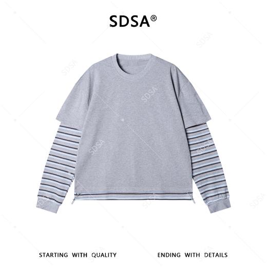 26008SDSA男装2026新款高贵轻奢设计师拼接条纹圆领假两件长袖T恤百搭 商品图1