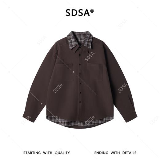 SDSA男士秋冬新款痞帅男装韩版时尚简约拼接格子领带衬衫百搭休闲 商品图0