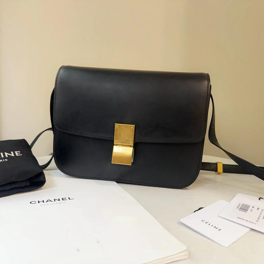 CELINE Classic box 黑金 中号 box牛 斜挎包 商品图0