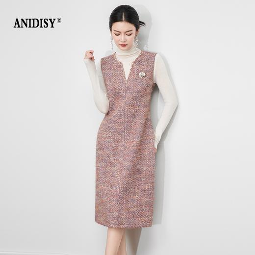 2026春装法式优雅小香风V领无袖收腰加厚连衣裙 商品图0