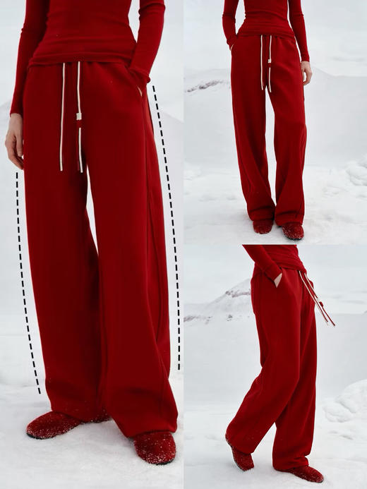 红红火火一整年弧型拼接弯刀镰刀卫裤 商品图2